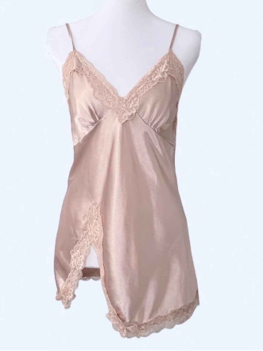 Silky Lace Trim Soft Girl Chemise Slip Dress Top- Rosegold